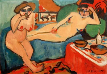 Dos desnudos en un sofá azul